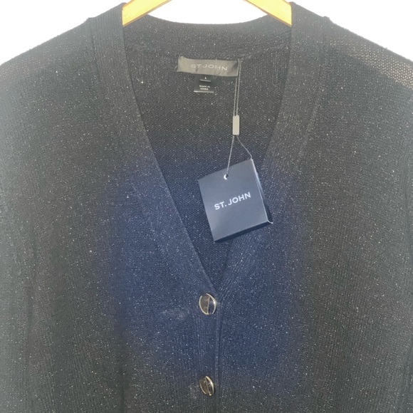 NEW ST. JOHN CLASSICS ERIN BUTTON FRONT CARDIGAN GOLD SPARKLE SANTA ROMA KNIT LG - Picture 11 of 11